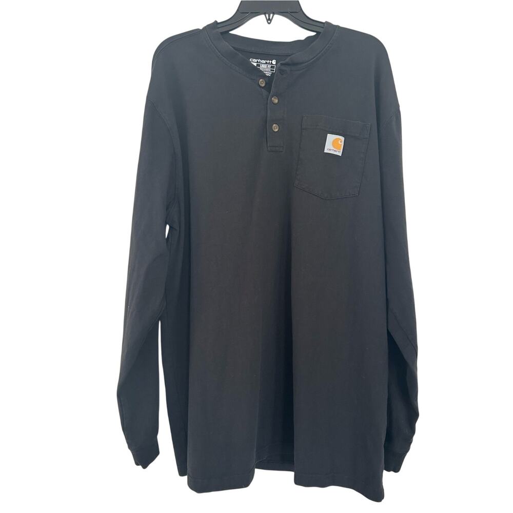 NWOT Carhartt Men's Black Long-Sleeve Henley Loose Fit Pocket Shirt Size XL